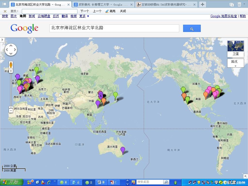 添加中国科研院所和公司后的皮秒激光分布地图